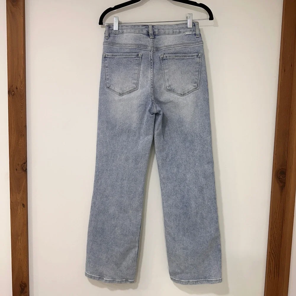 Risen High Rise Wide Leg Jeans Womens Size 7/28‎ Light Wash Distressed | Boho
